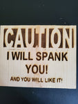 102909-Spank Warning Sign Wood Plaque