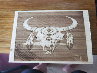 130753 Native Skull Wood Plaque