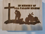 194310 Fallen Biker Wood Plaque